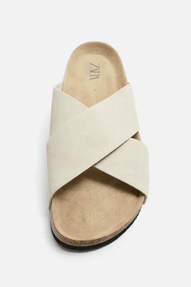 CROSS-STRAP LEATHER SANDALS - Ecru White by Zara - Image 4