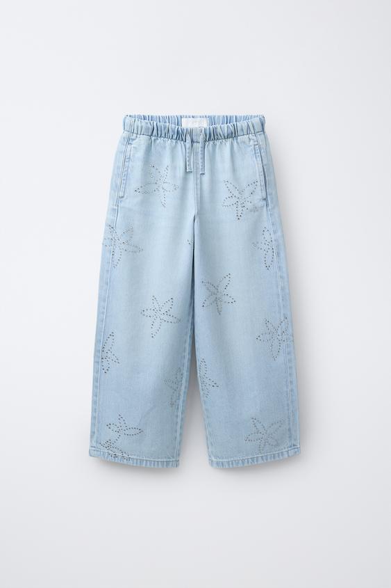 JEANS WIDE LEG STRASS - Azul de Zara - Imagen 0