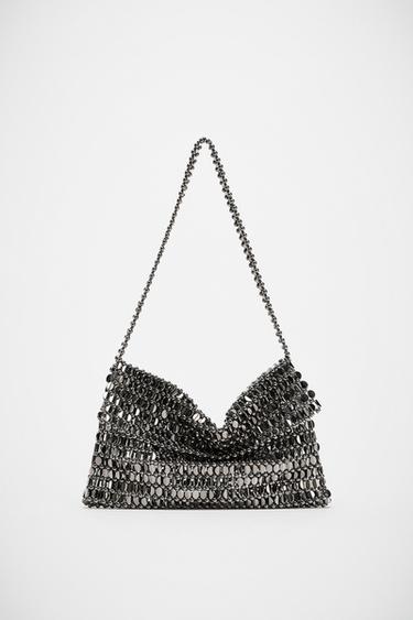 Zara SHOULDER BAG WITH APPLIQUÉS - Silver