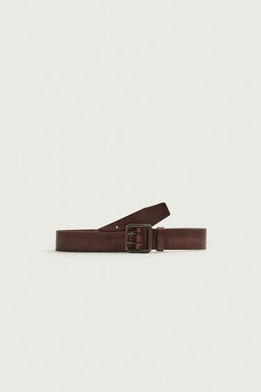 Zara VINTAGE EFFECT LEATHER BELT - Brown