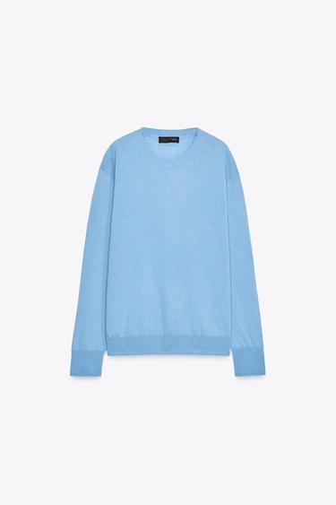 100% EXTRA-SOFT WOOL JUMPER WITH LONG SLEEVES - Mid-blue by Zara