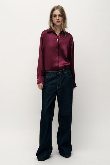 SATIN SHIRT WITH GOLD BUTTONS - Burgundy by Zara - Image 0