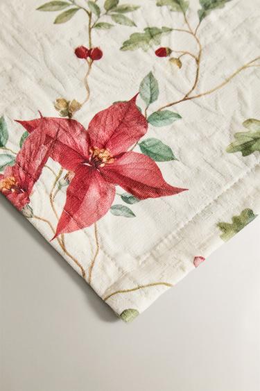 COTTON CHRISTMAS FLORAL JACQUARD TABLECLOTH - Greenish by Zara - Image 2