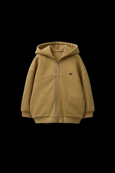 Zara EMBOSSED LOGO ZIP-UP HOODIE - Khaki - Image 0