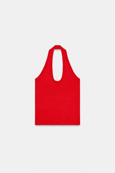 KNIT HALTER TOP - Bright red by Zara