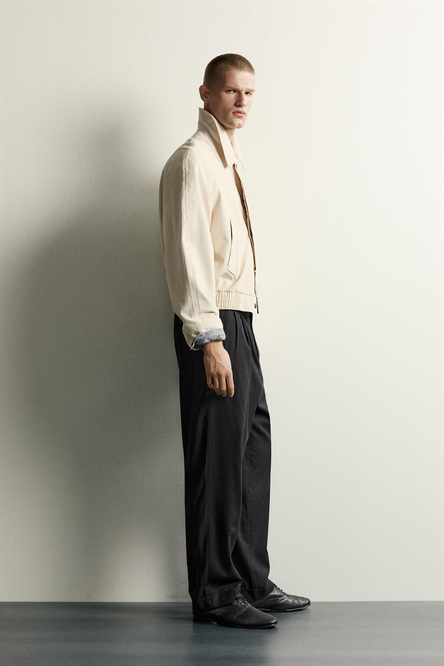 Мужская рубашка Zara Cropped Cotton Overshirt, цвет: Бежевый — фото 4