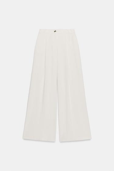 PALAZZO TROUSERS WITH GOLD BUTTON - Ecru by Zara - Image 0