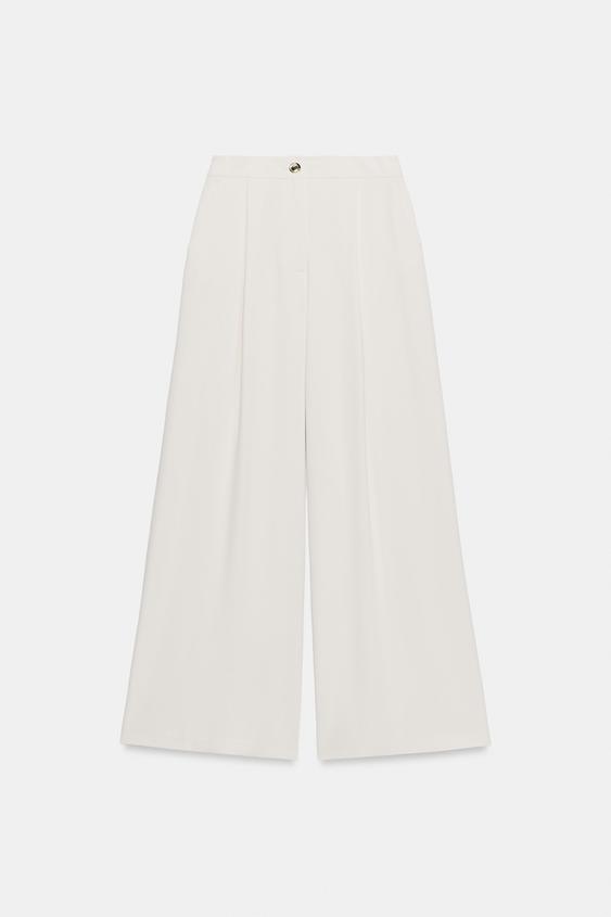 PANTALÓN PALAZZO BOTÓN DORADO - Crudo de Zara - Imagen 0