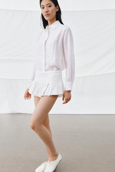 ZW COLLECTION EMBROIDERED FLOWING SHIRT - White by Zara
