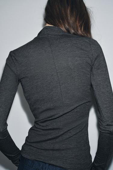 T-SHIRT WITH DRAPED FRONT - Dark grey marl by Zara - Image 3