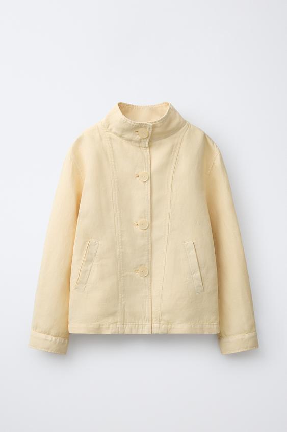 CAZADORA CON ALGODÓN Y LINO - Amarillo claro de Zara - Imagen 0