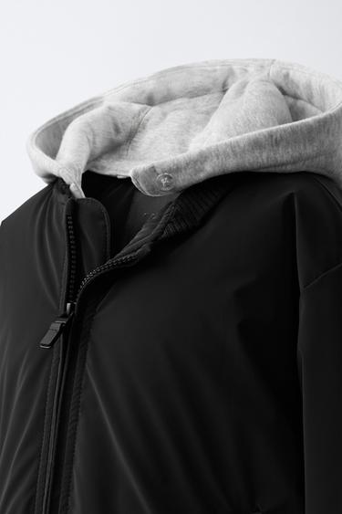 BLOUSON BOMBER GOMMÉ À CAPUCHE EN MOLLETON AMOVIBLE - Noir de Zara - Image 6