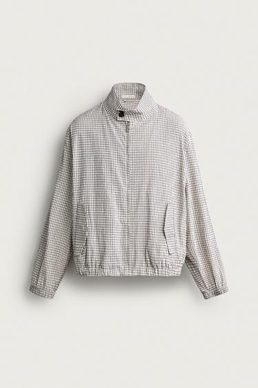 CHECKED CROPPED FIT JACKET - Oyster-white by Zara