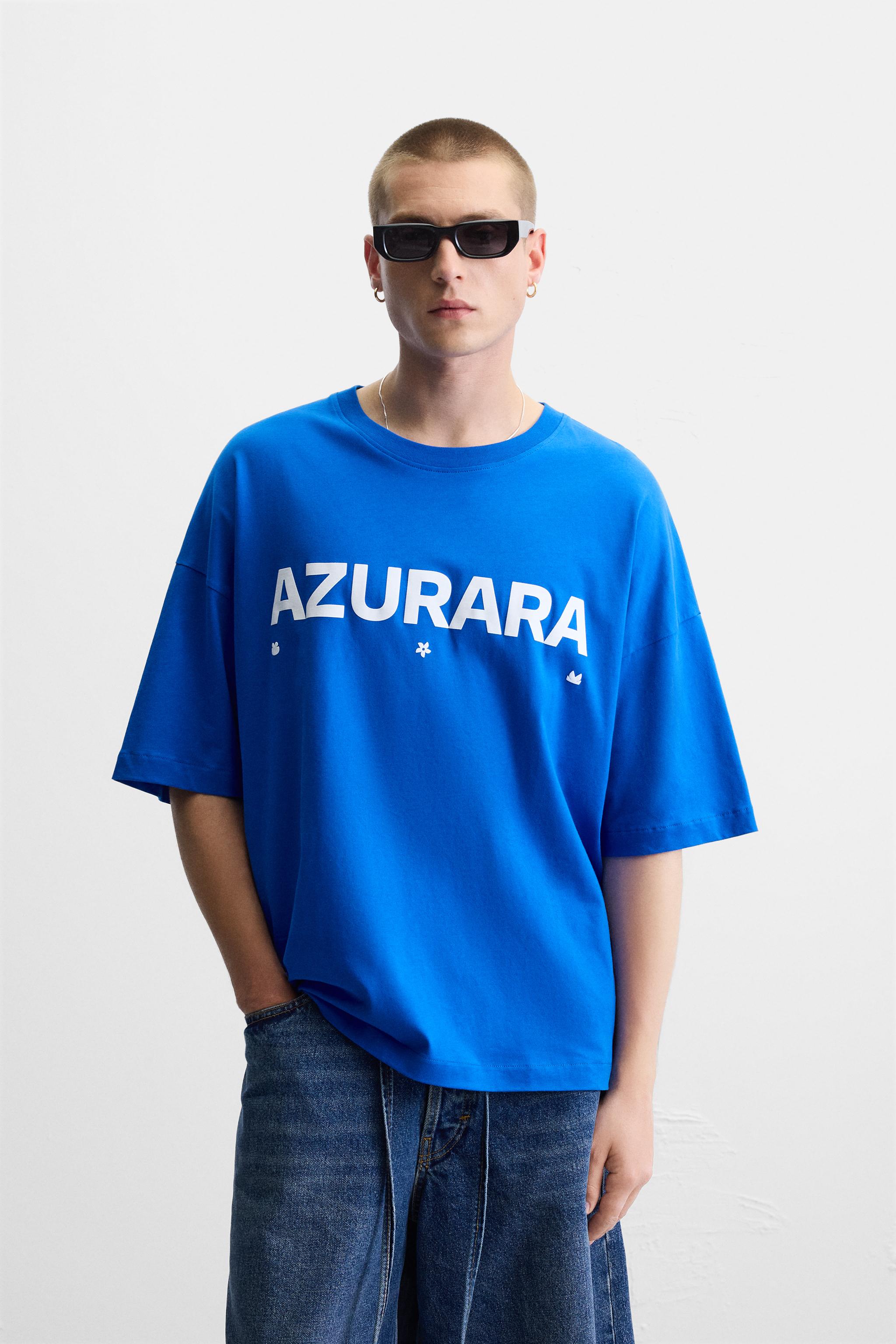 テキストプリント柄Tシャツ - 濃青 | ZARA Japan / 日本