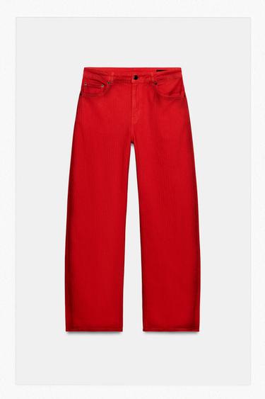 ZW COLLECTION MID-WAIST JEANS - Red by Zara