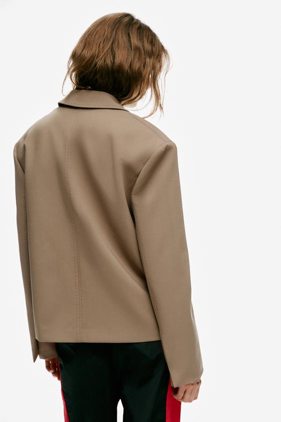 VESTE COURTE OVERSIZE SURPIQÛRES - brun de Zara - Image 4