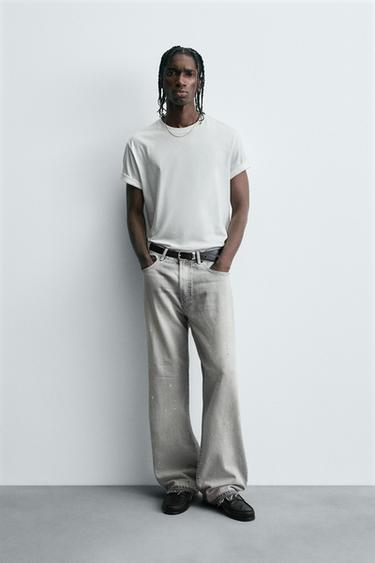 JEANS RELAXED FIT COM SALPICOS - Cinzento da Zara