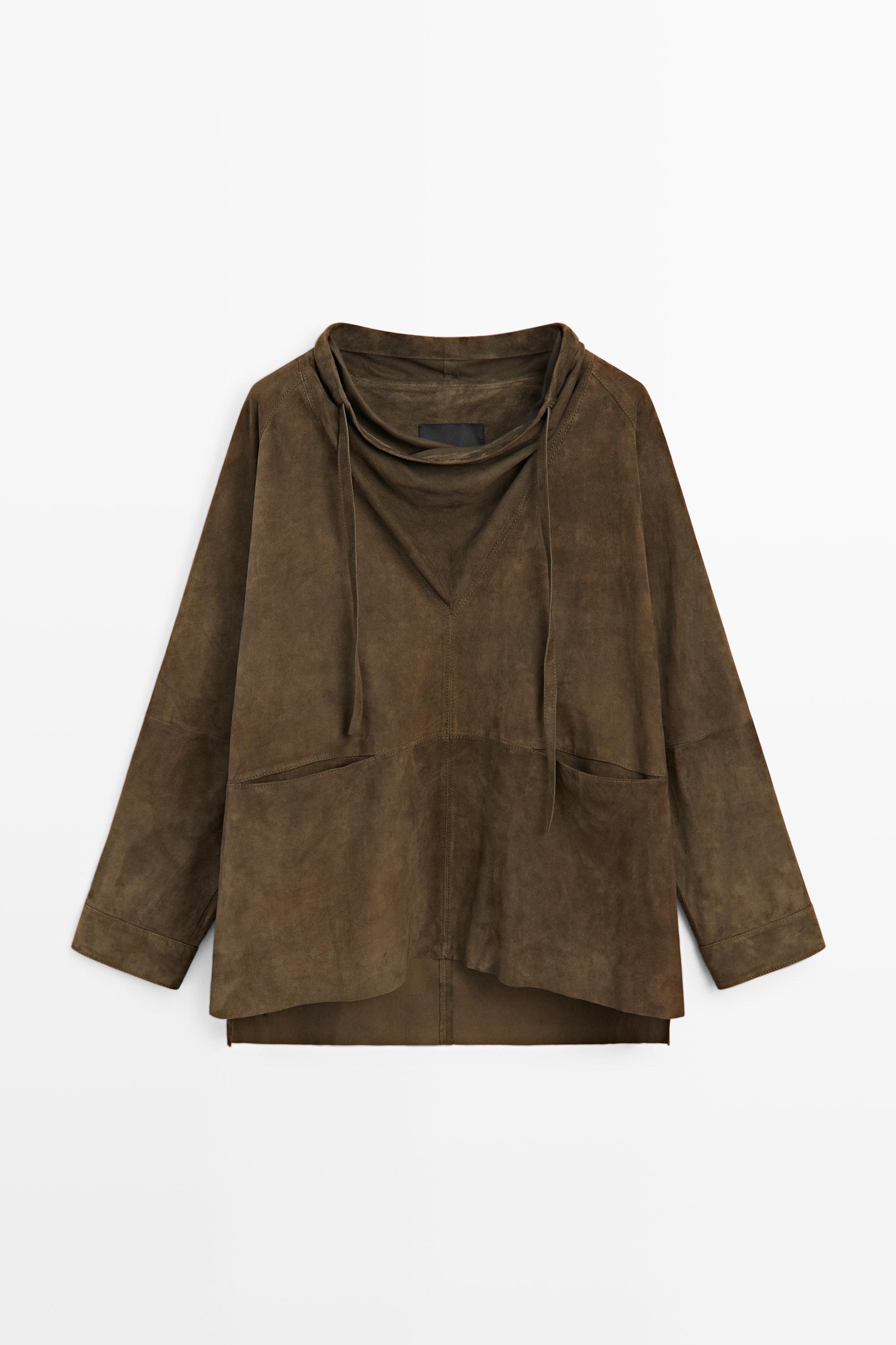 High-neck suede shirt