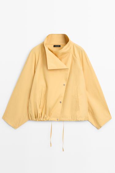 Zara 100% cotton bomber jacket with side fastening - Light yellow