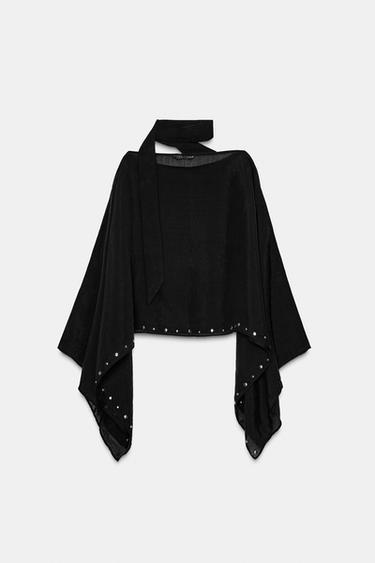 Zara STUDDED SCARF CAPE - Black