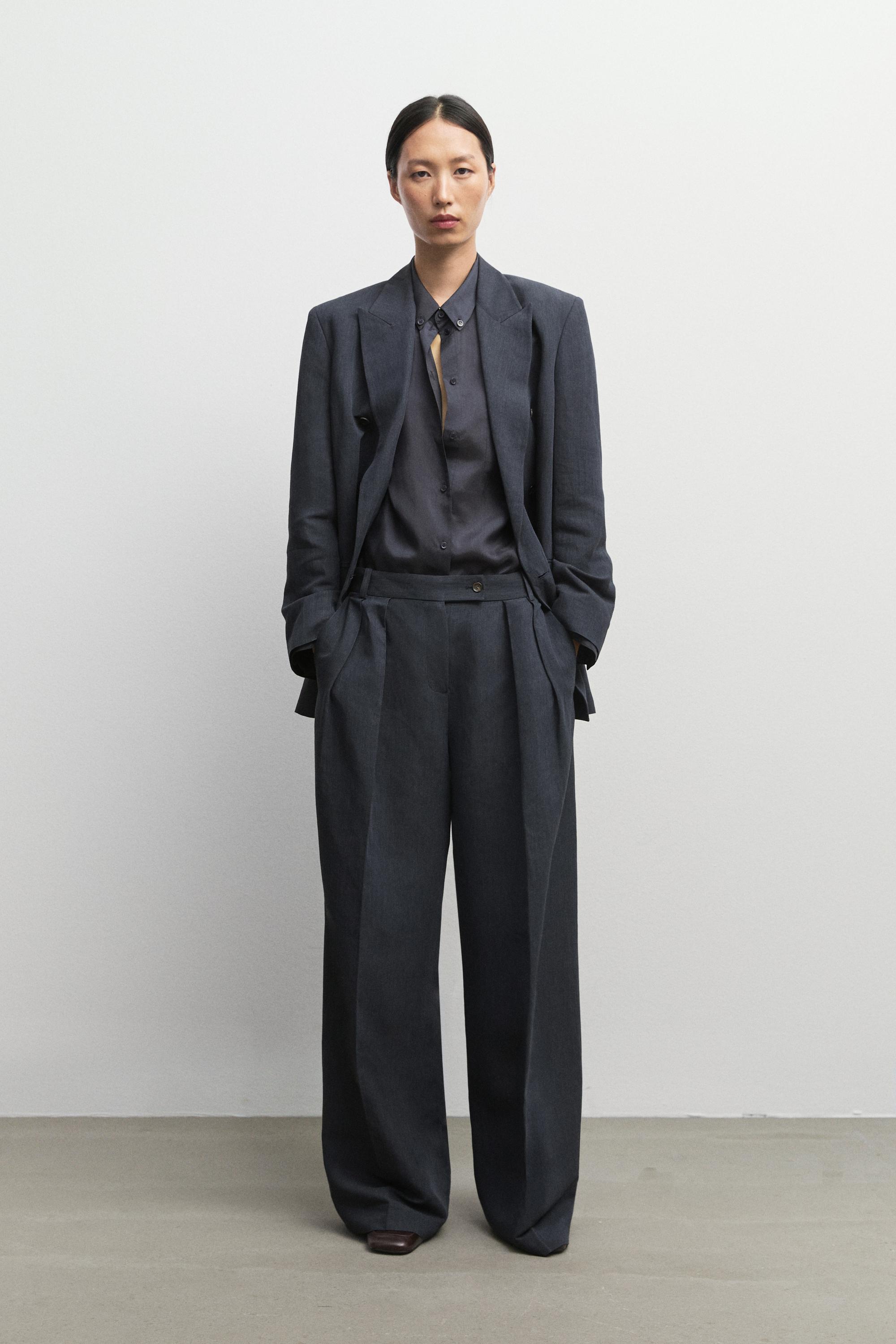 Melange linen suit pants