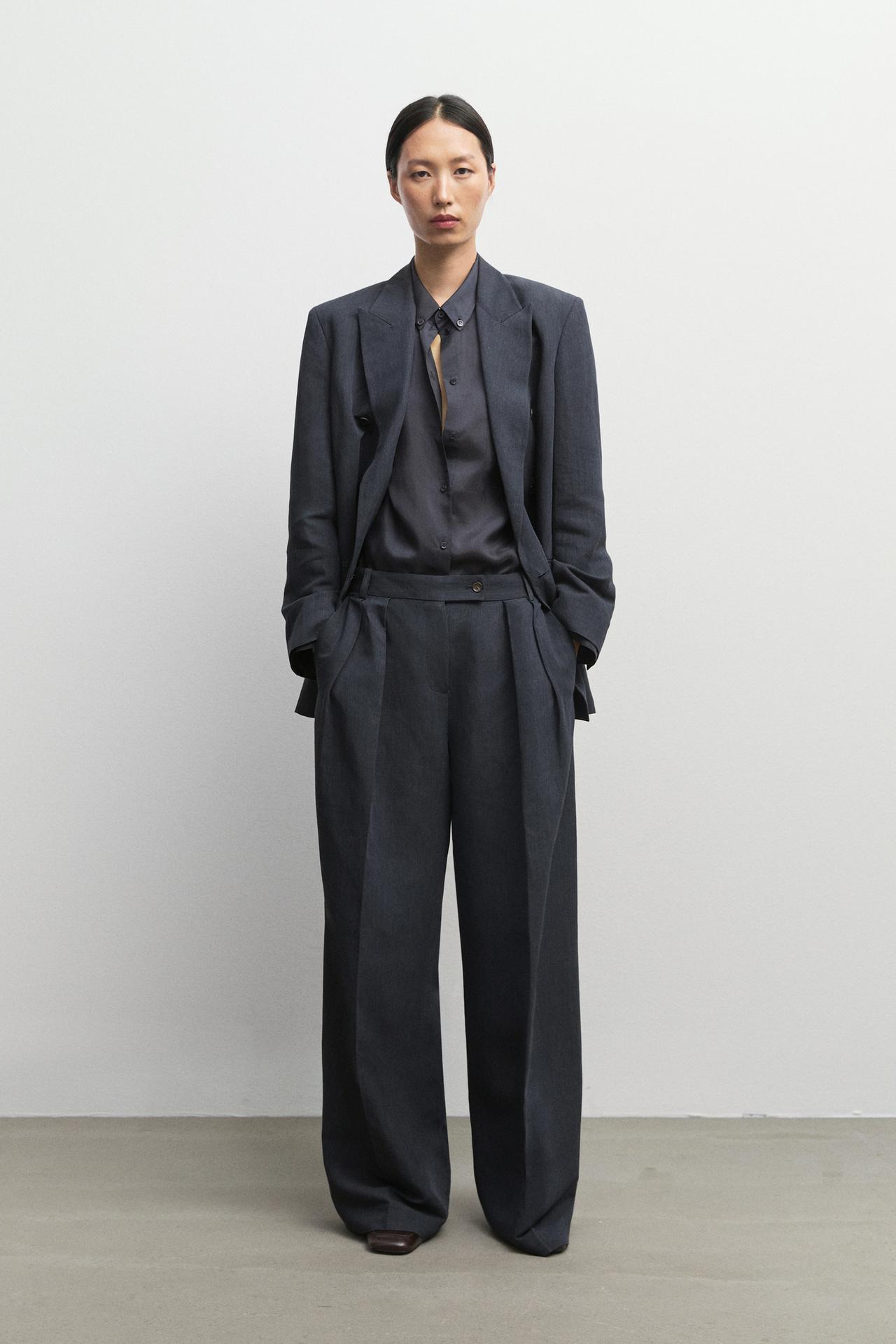 Melange linen suit pants — Navy blue