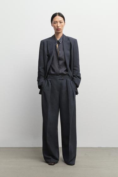 Melange linen suit pants — Navy blue 1