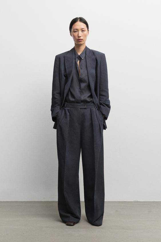Pantalón traje con lino melange - Marino de Zara - Imagen 0