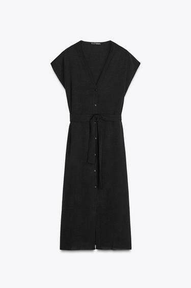FLOWING DRESS WITH BELT - Black by Zara - Image 4