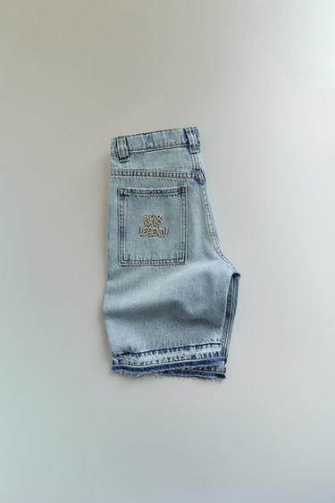 RELAXED BAGGY DENIM BERMUDA SHORTS - Blue by Zara