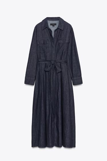 ZW COLLECTION DENIM BELTED DRESS - Blue by Zara - Image 4