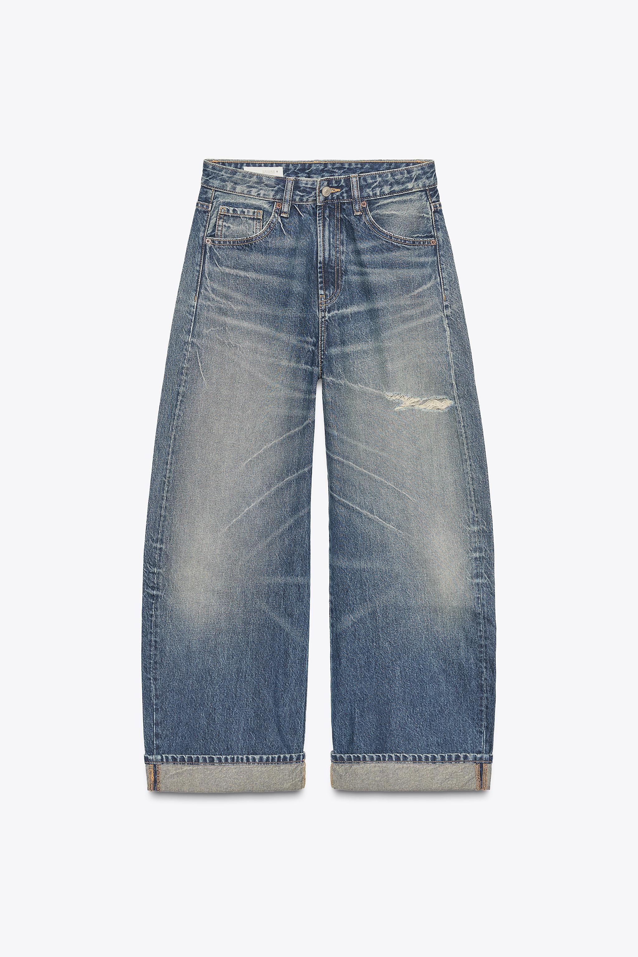 TRF MID-RISE RIPPED BAGGY FOLDED JEANS - Navy blue | ZARA