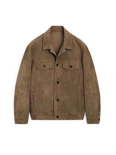 Zara Distressed effect leather jacket with pockets - Light green