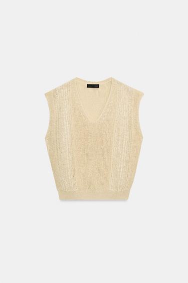 TOP CHALECO PUNTO ESCOTE PICO - Crudo de Zara
