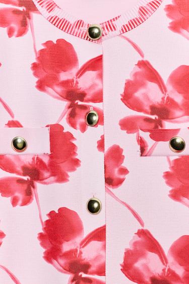 GILET EN MAILLE JACQUARD FLEURS - Rose de Zara - Image 6