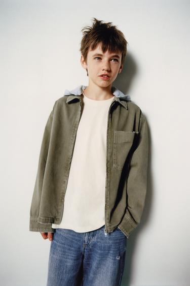 TWILL OVERSHIRT WITH DETACHABLE HOOD - Khaki by Zara