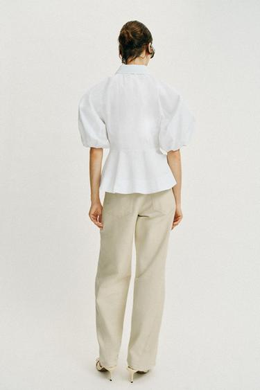 PEPLUM PUFF SLEEVE SHIRT - White by Zara - Image 6