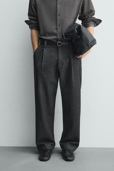 Zara RELAXED FIT PINSTRIPE CHINO PANTS - Gray