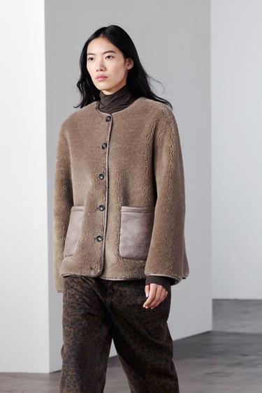 Zara FAUX SHEARLING JACKET ZW COLLECTION - taupe brown