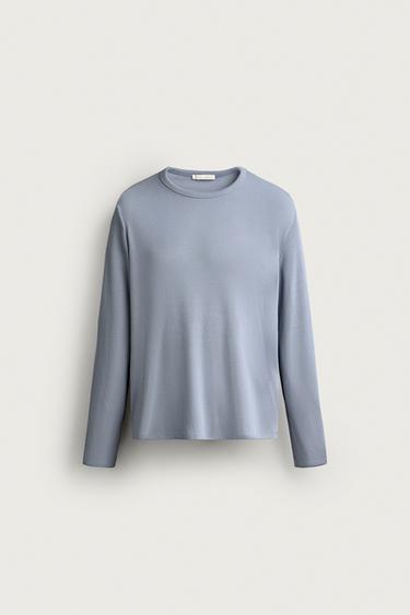 TEXTURED RIBBED RELAXED FIT T-SHIRT - Blue by Zara - Image 0