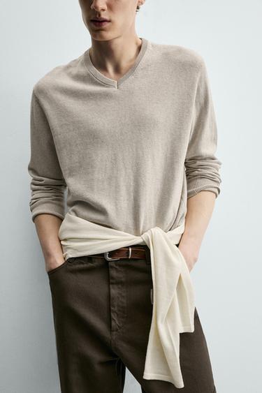 PULL BOUTONNÉ EN MÉLANGE DE COTON - Écru / Chiné de Zara - Image 4
