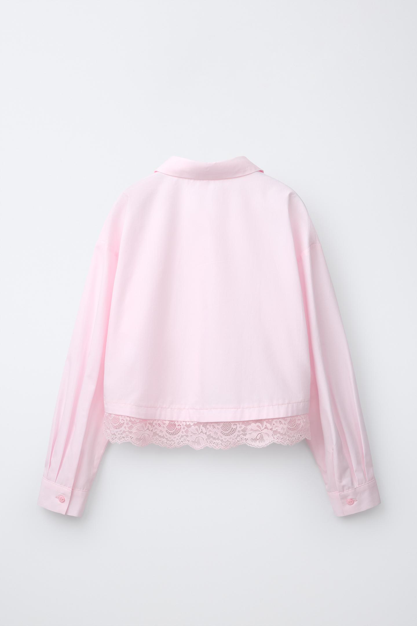 Детская рубашка Zara Lace Detail, цвет: Пастельный розовый — фото 2