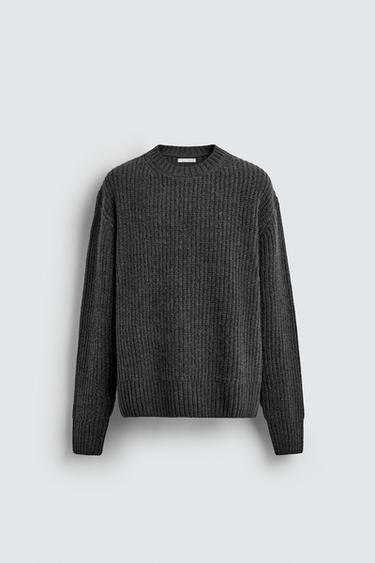 PULLOVER MIT BAUMWOLL- UND WOLLSTRUKTUR - Anthrazit meliert von Zara