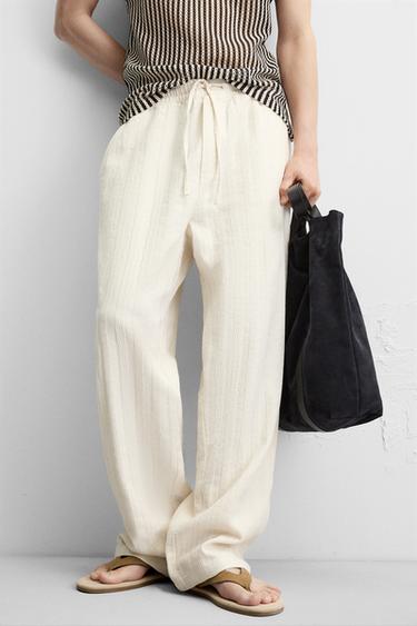 STRIPED JACQUARD TROUSERS - Ecru by Zara