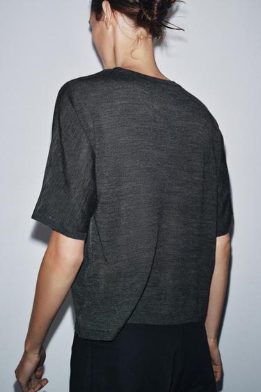 TOP EN MAILLE MANCHES COURTES AVEC LAINE - Gris chiné de Zara - Image 2
