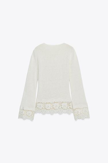 T-SHIRT BIMATIÈRE GUIPURE - Écru de Zara - Image 8