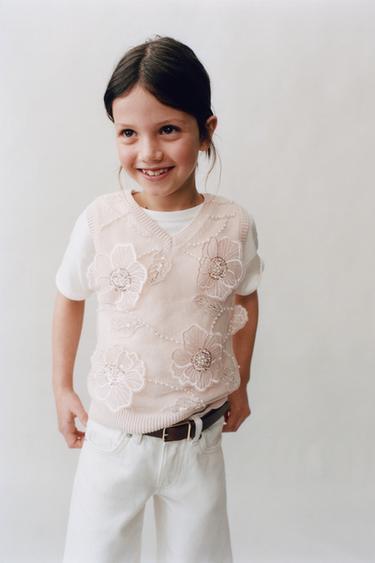 FLORAL GLITTER KNIT VEST - Pale pink by Zara