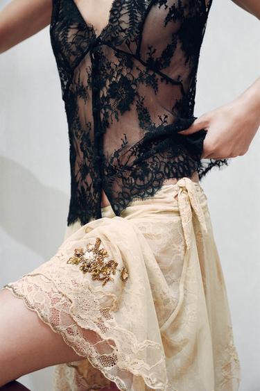 Zara ASYMMETRIC SEQUIN TULLE SKIRT - Gold