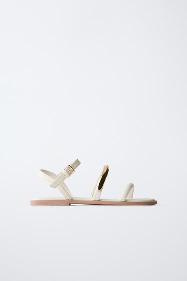 Zara METALLIC STRAP SANDALS - White