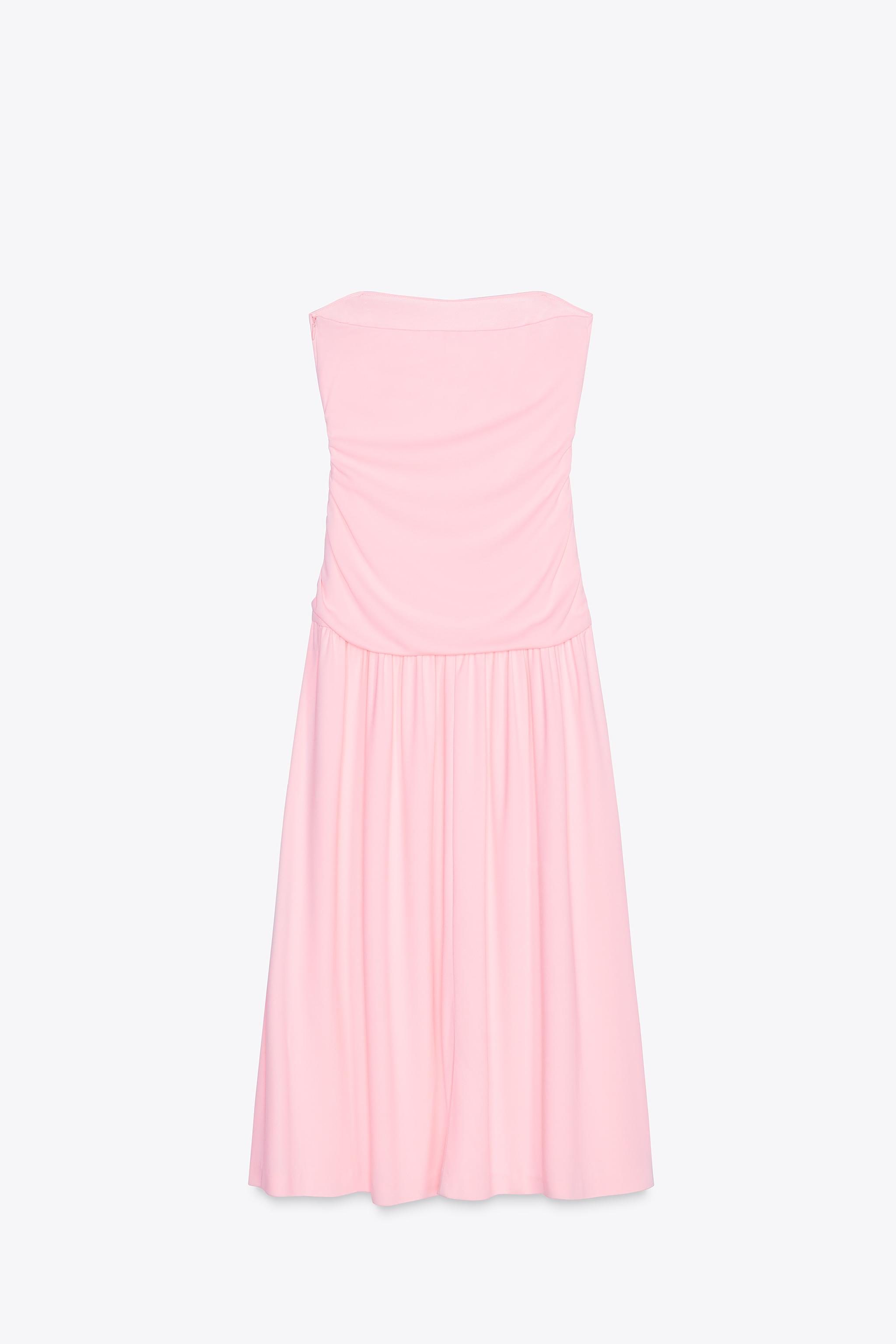 新品　ZARA ストラップレス　フラワーテクスチャーミニワンピース　ピンク 新品 ZARA ストラップレス フラワーテクスチャーミニワンピース